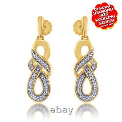 0.15 Cttw Real Diamond Dangle Earrings 14K Gold Plated Sterling Silver 925