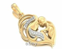 0.15Ct Simulated Diamond Mother Child Heart Love Pendant 14K Yellow Gold Plated
