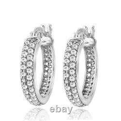 0.50 Ct Natural Diamond Hoop Earrings 14K White Gold Plated Sterling Silver 925