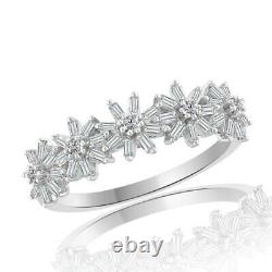 0.50 Ct Round & Baguette Natural Diamond In 14K White Gold Plated Silver Ring