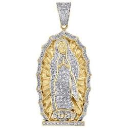 0.60 ctw Moissanite 14K Yellow Gold Plated Miraculous Virgin Mary Pendant 1.65