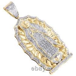 0.60 ctw Moissanite 14K Yellow Gold Plated Miraculous Virgin Mary Pendant 1.65