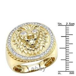 0.60Ct Round Cut Moissanite Lion Face Men's Ring 14K Yellow Gold Plated Silver