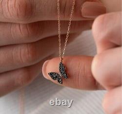 0.80CT Round Lab Created Black Diamond Butterfly Pendant In 14K Rose Gold Plated