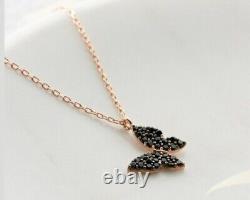 0.80CT Round Lab Created Black Diamond Butterfly Pendant In 14K Rose Gold Plated