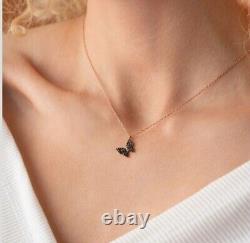 0.80CT Round Lab Created Black Diamond Butterfly Pendant In 14K Rose Gold Plated