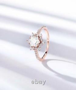 0.80Ct Hexagon Moissanite Engagement Ring Cluster Solitaire 14K Rose Gold Plated