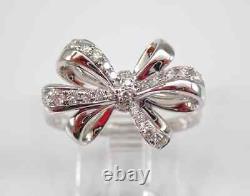0.80Ct Round Cut Real Moissanite Bow Tie Engagement Ring 14K White Gold Plated