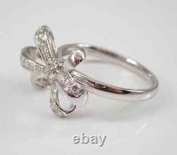 0.80Ct Round Cut Real Moissanite Bow Tie Engagement Ring 14K White Gold Plated