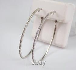 0.80Ct Round Cut Simulated Diamond Large Hoop Earrings In 14k White Gold Plated