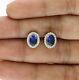 1.00 Ct Natural Blue Sapphire Stud Woman's Earrings 14k White Gold Silver Plated
