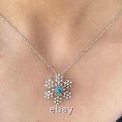 1.00 Ct Round Cut Lab-Created Blue Topaz Snowflake Pendant 14K White Gold Plated