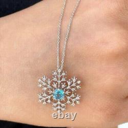 1.00 Ct Round Cut Lab-Created Blue Topaz Snowflake Pendant 14K White Gold Plated