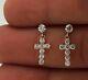 1.00 Ct Round Real Moissanite Cross Stud Earring In 14k Yellow Gold Finish