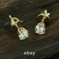 1.00Ct Round Cut Real Moissanite Solitaire Stud Earring 14K Yellow Gold Plated