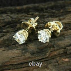 1.00Ct Round Cut Real Moissanite Solitaire Stud Earring 14K Yellow Gold Plated