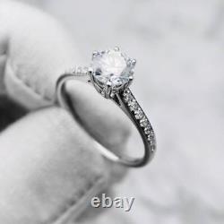 1.00Ct Round Moissanite Accented Solitaire Engagement Ring 14K White Gold Plated