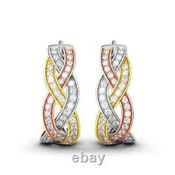 1.10Ct Round Cut Moissanite Intertwined Hoop Earrings 14K Three-Tone Gold Plated