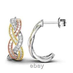1.10Ct Round Cut Moissanite Intertwined Hoop Earrings 14K Three-Tone Gold Plated