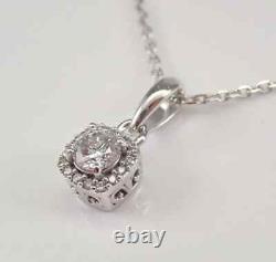 1.10Ct Round Cut Real Moissanite Solitaire Pendant 14K White Gold Plated 18'