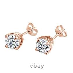 1/2 Ct Solitaire Stud Ring Round Brilliant Cut 14K Rose Gold Plated