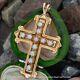 1.20ct Round Cut Natural Fire Opal Vintage Cross Pendant 14k Yellow Gold Plated