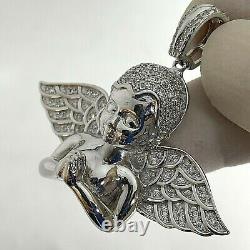 1.20Ct Round Cut Real Moissanite Angel Charm Love Pendant 14K White Gold Plated