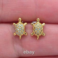 1.20Ct Round Cut Real Moissanite Turtle Stud Earrings 14K Yellow Gold Plated