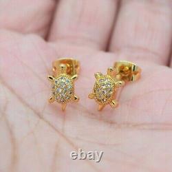 1.20Ct Round Cut Real Moissanite Turtle Stud Earrings 14K Yellow Gold Plated