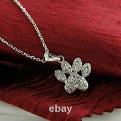 1.24 Ct Lab Created Diamond Dog Paw Pendant Necklaces 14k White Gold Plated