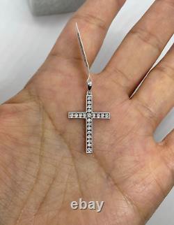 1.30Ct Round Moissanite Cross Religious Pendant 14K White Gold Plated Free Chain