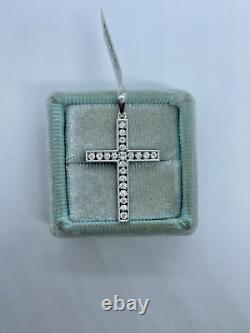 1.30Ct Round Moissanite Cross Religious Pendant 14K White Gold Plated Free Chain