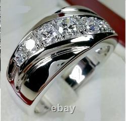 1.3Ct Real Moissanite Mens Engagement Wedding Band Ring White Gold Plated Silver