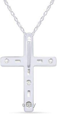 1/4 Ct Round & Baguette Diamond Cross 14K White Gold Plated Pendant Necklace 18