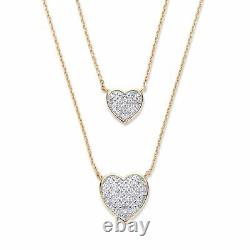 1/4 TCW Gold-Plated Diamond Two-Tone Heart-Shaped Double-Strand Necklace 18