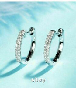 1.40Ct Round Real Moissanite Huggie Hoop Earrings 14K White Gold Plated Silver