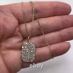 1.50 Ct Round Cut Moissanite Cluster Dog Tag Pendant 14K Yellow Gold Plated