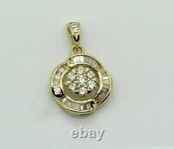 1.50Ct Round & Baguette Simulated Diamond Cluster Pendant 14K Yellow Gold Plated