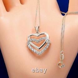 1.50Ct Round Cut Real Moissanite Women's Heart Pendant 14K White Gold Plated