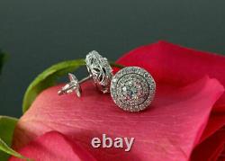 1.50Ct Round Cut Simulated Diamond Cluster Stud Earrings 14K White Gold Plated