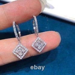 1.50Ct Round Cut Simulated Diamond Halo Dangle Earring In 14K White Gold Plated