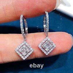 1.50Ct Round Cut Simulated Diamond Halo Dangle Earring In 14K White Gold Plated