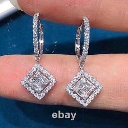 1.50Ct Round Cut Simulated Diamond Halo Dangle Earring In 14K White Gold Plated