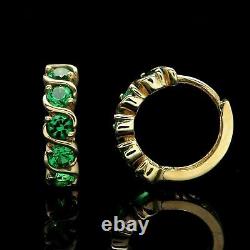 1.50Ct Round Cut Simulated Green Emerald Huggie Earrings 14k Yellow Gold Plated