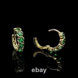 1.50Ct Round Cut Simulated Green Emerald Huggie Earrings 14k Yellow Gold Plated