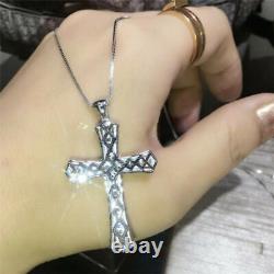 1.50Ct Round Real Moissanite Cross Pendant 18Chain 14K White Gold Silver Plated