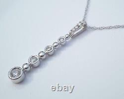 1.50Ct Simulated Diamond Journey Pendant 14K White Gold Plated Silver Chain