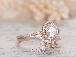 1.60 Ct Round Moissanite Curved Wedding Set Engagement Ring 14K Rose Gold Plated