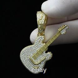 1.60Ct Round Cut Moissanite 3D Guitar Pendant Free Chain 14K Yellow Gold Plated