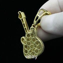 1.60Ct Round Cut Moissanite 3D Guitar Pendant Free Chain 14K Yellow Gold Plated